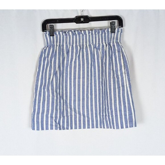 J. Crew Skirt 2 Women's Blue White Striped Linen Cotton Sidewalk Mini Pockets - Picture 1 of 6